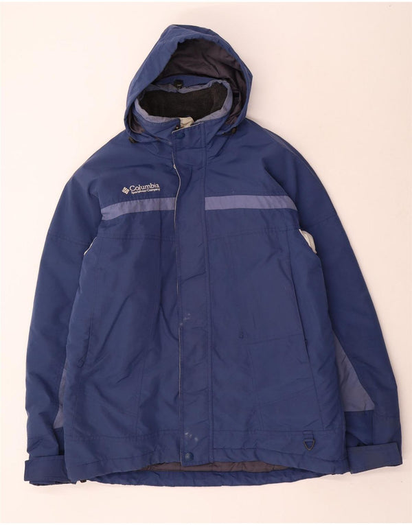 Columbia Mens Hooded Ski Jacket UK 38 Medium Navy Blue Colourblock Nylon