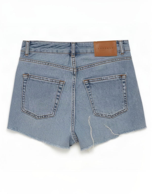 Topshop Dame Mom Denim Shorts UK 8 Small W26 Blue Cotton