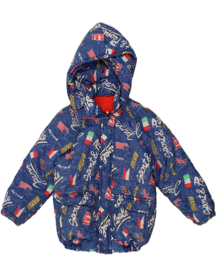 VINTAGE Boys Graphic Hooded Padded Jacket 11-12 Years Blue Vintage Vintage and Second-Hand Vintage from Messina Hembry 