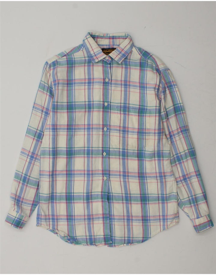 EDDIE BAUER Flanelskjorte til kvinder UK 14 Medium Blue Ternet Bomuld