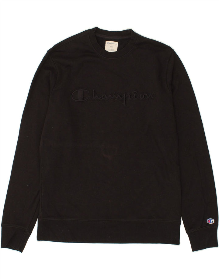 CHAMPION Mens Graphic Sweatshirt Jumper Medium Black Cotton Vintage Champion and Second-Hand Champion from Messina Hembry 