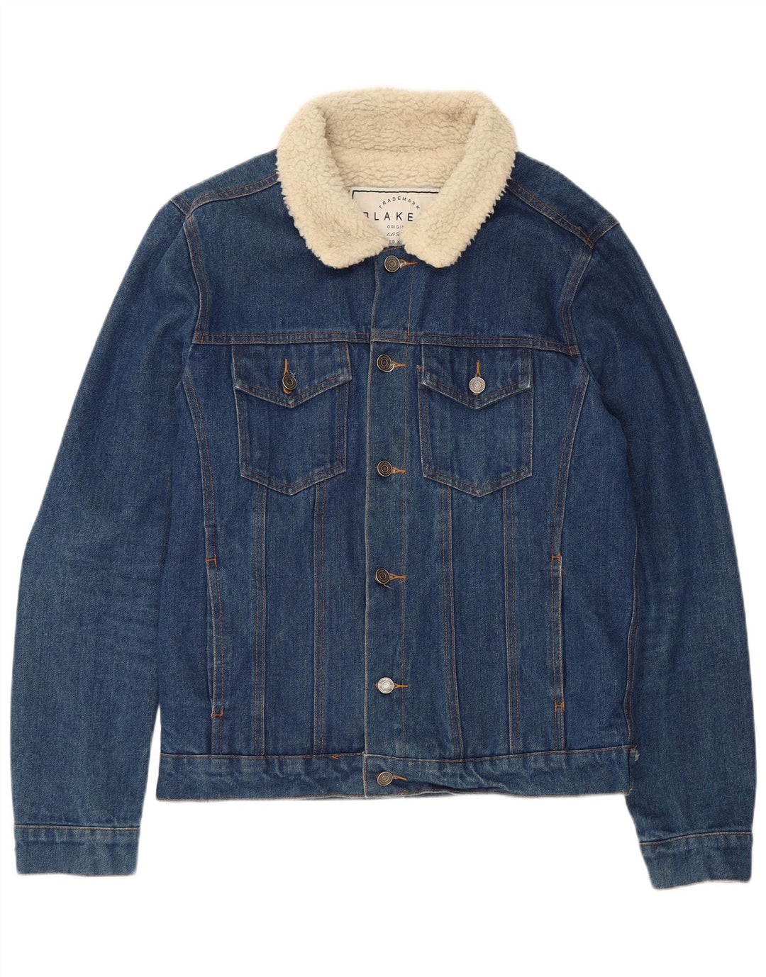 BLAKELY Mens Denim Sherpa Jacket UK 40 Large Blue Cotton