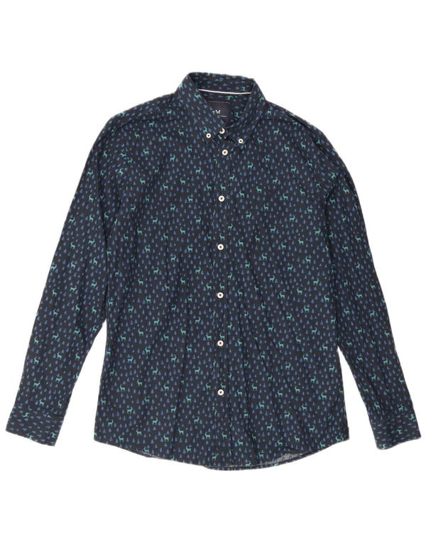 Besætningstøj Herre Slim Fit skjorte Medium marineblå dyreprint bomuld