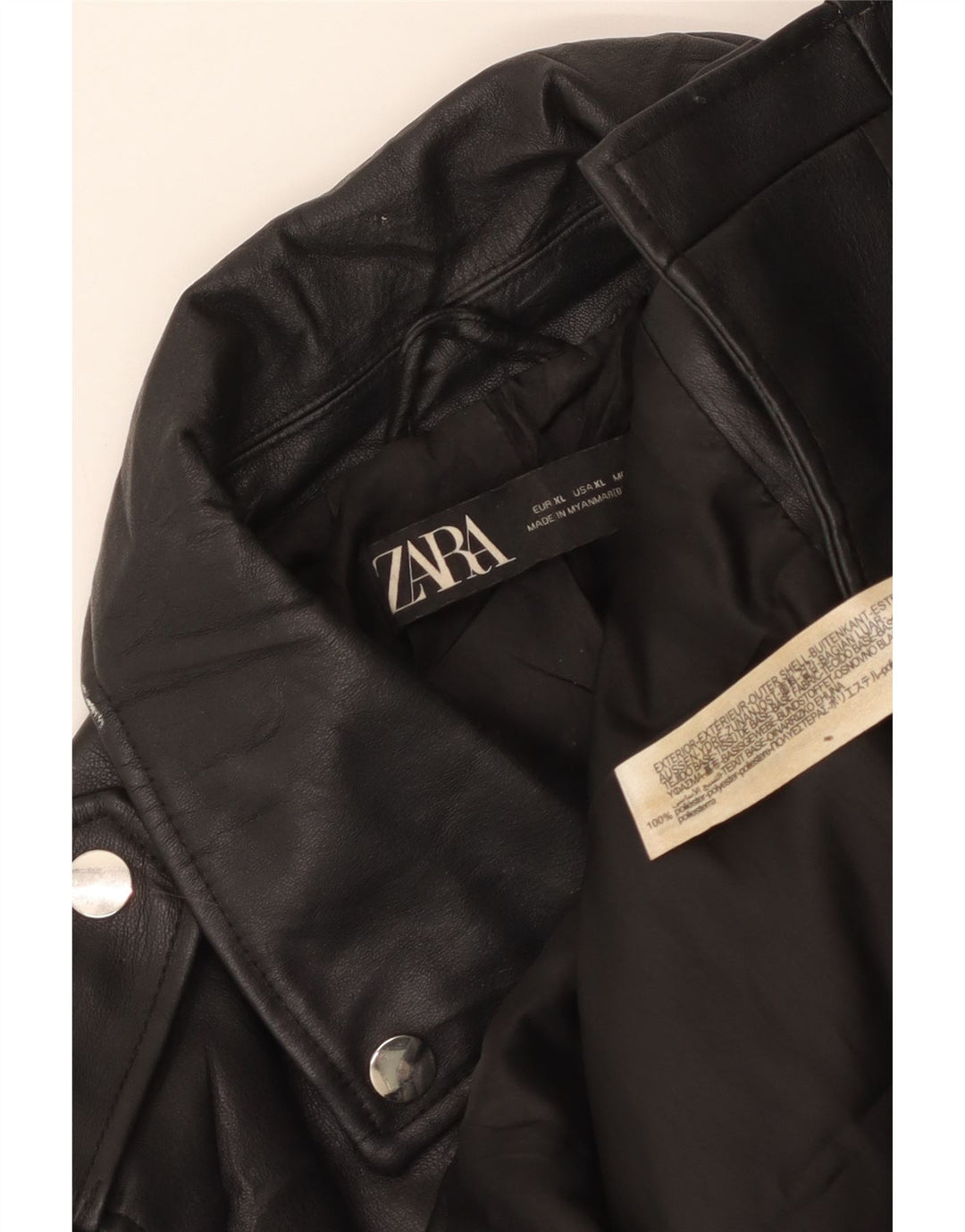 Zara Womens Crop Biker-jakke i imiteret læder UK 18 XL Sort Polyester