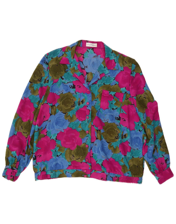 Vintage dameskjortebluse UK 16 Stor flerfarvet blomsterpolyester