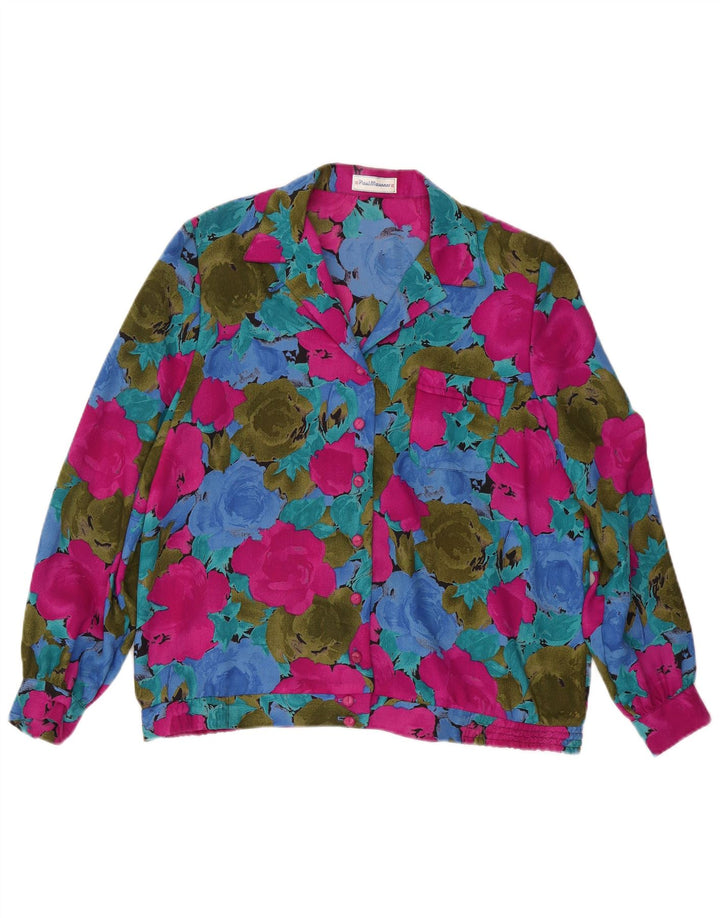 Vintage dameskjortebluse UK 16 Stor flerfarvet blomsterpolyester
