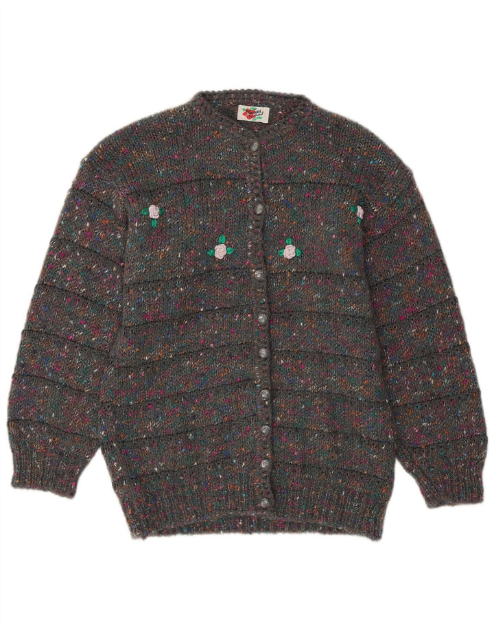 Vintage dame cardigan sweater UK 16 Large Grey Flecked Wool
