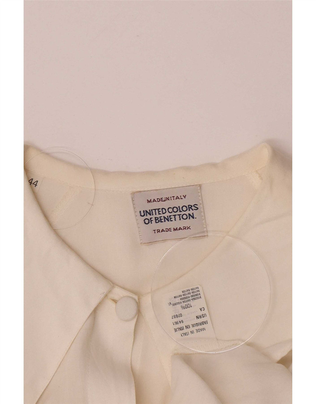 Benetton Dame Oversized Skjorte Bluse IT 44 Medium Off White Viscose