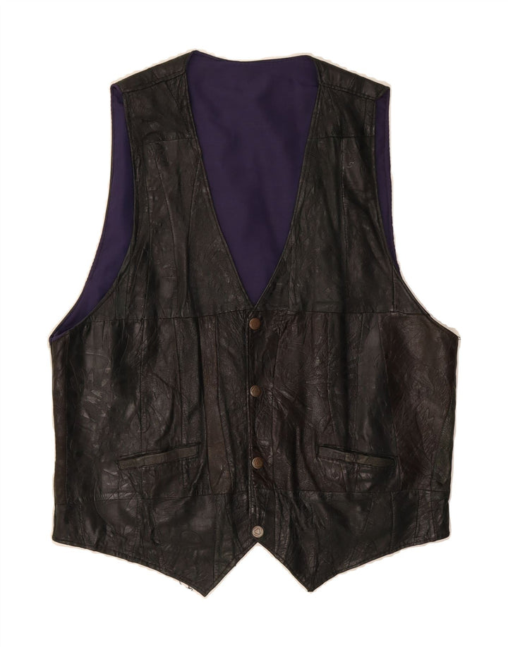 VINTAGE Mens Leather Waistcoat Medium Black Vintage Vintage and Second-Hand Vintage from Messina Hembry 