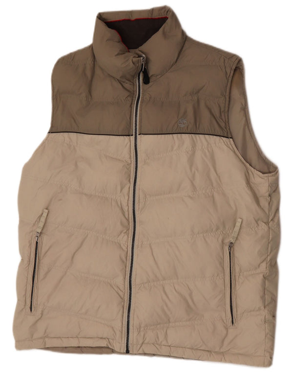 Timberland Mens Vendbar Polstret Gilet UK 42 XL Beige Colourblock Nylon