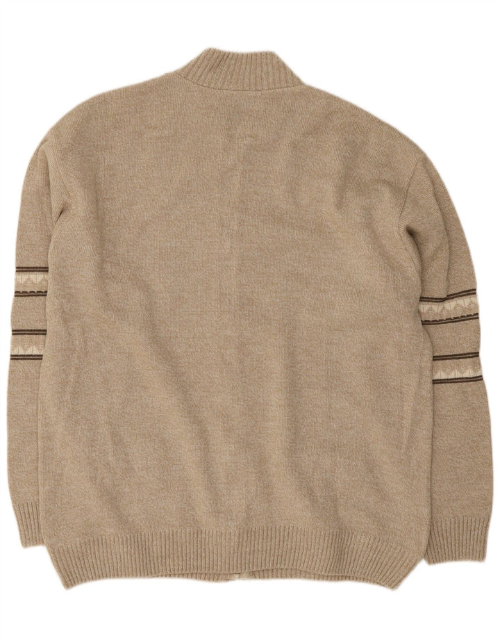 Maxferre Herre Cardigan Sweater med fuld lynlås 2XL Beige Geometrisk Akryl