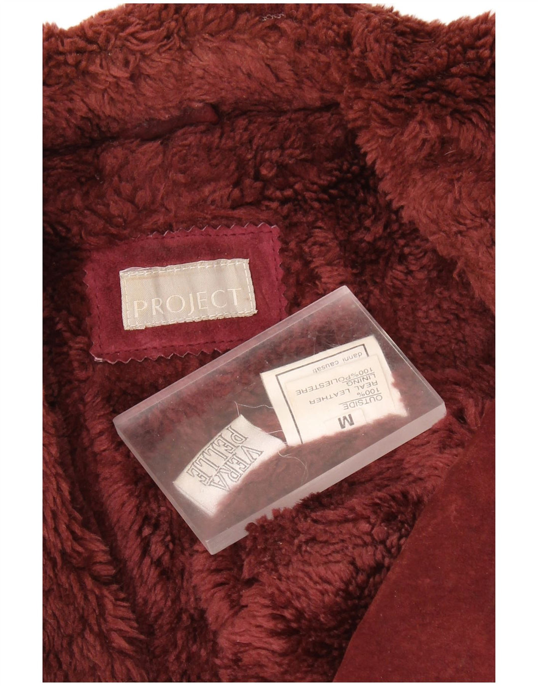 VINTAGE Sherpa Ruskindsjakke til kvinder UK 14 Medium Burgundy Læder