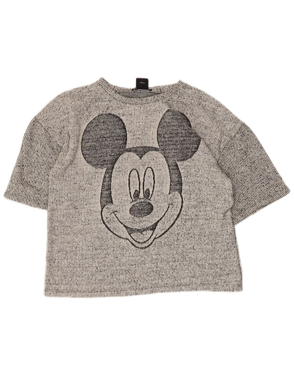 ZARA Womens Mickey Mouse Crop Graphic T-Shirt Top UK 10 Small Grey Cotton