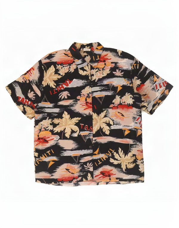 Vintage kvinders Hawaii kortærmet skjorte EU 40/42 Medium Black Floral