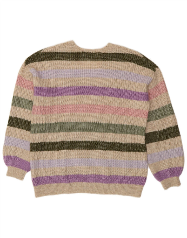 Marks & Spencer Dame V-hals sweater UK 14 Medium Beige Stribet