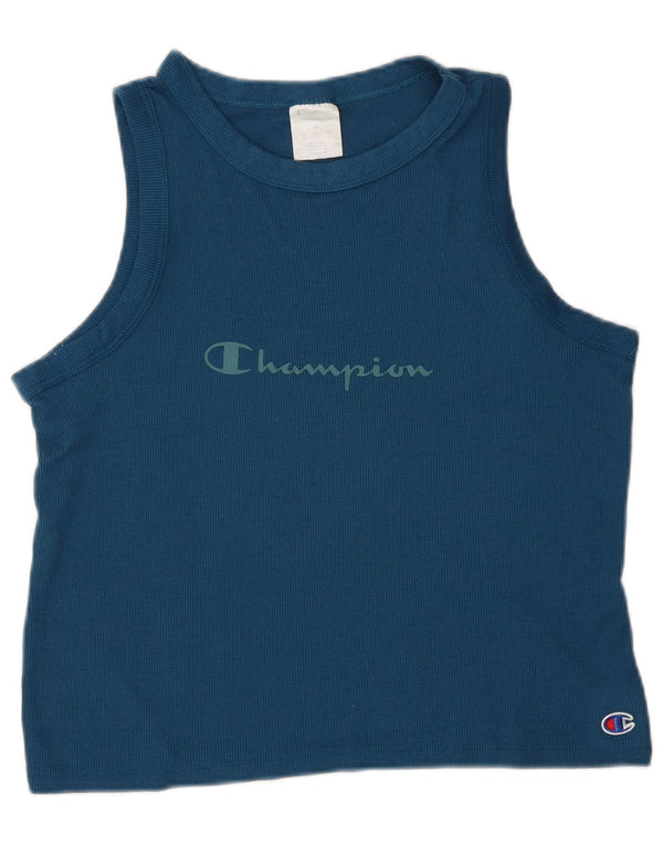 Champion Kvinder Grafisk Vest Top UK 12 Medium Blue Polyester