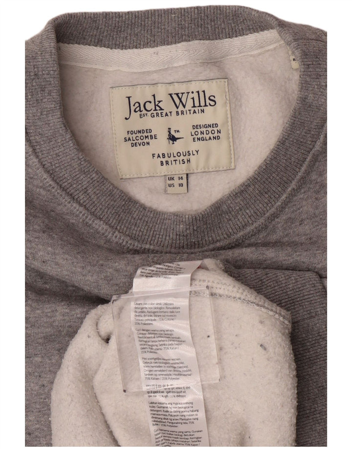 Jack Wills Dame Sweatshirt Jumper UK 14 Stor Grå Bomuld