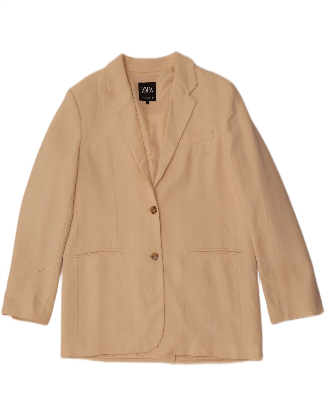 Zara Dame 2 Button Oversized Blazer Jacket UK 10 Small Beige Polyester