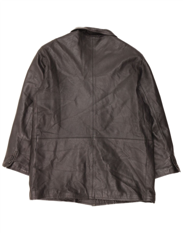 VINTAGE Læderfrakke til kvinder IT 48 XL Sort Læder