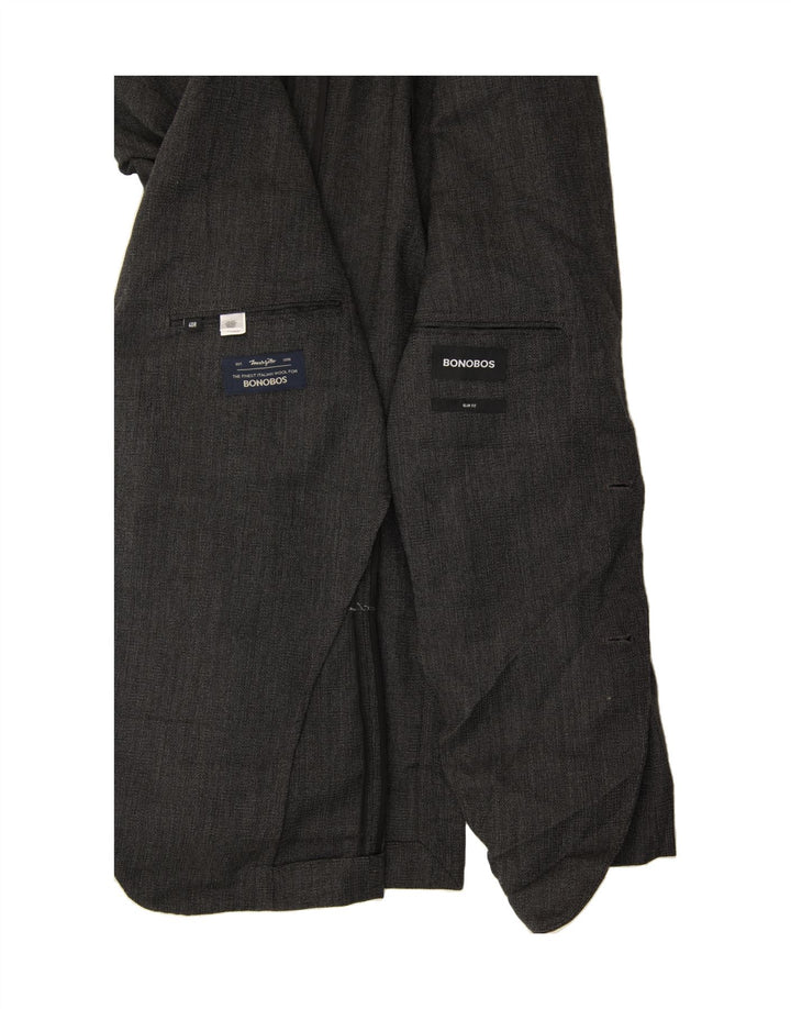 BONOBOS Mens Slim Fit 2 Button Blazer Jacket UK 40 Large Grey Wool Classic Vintage BONOBOS and Second-Hand BONOBOS from Messina Hembry 