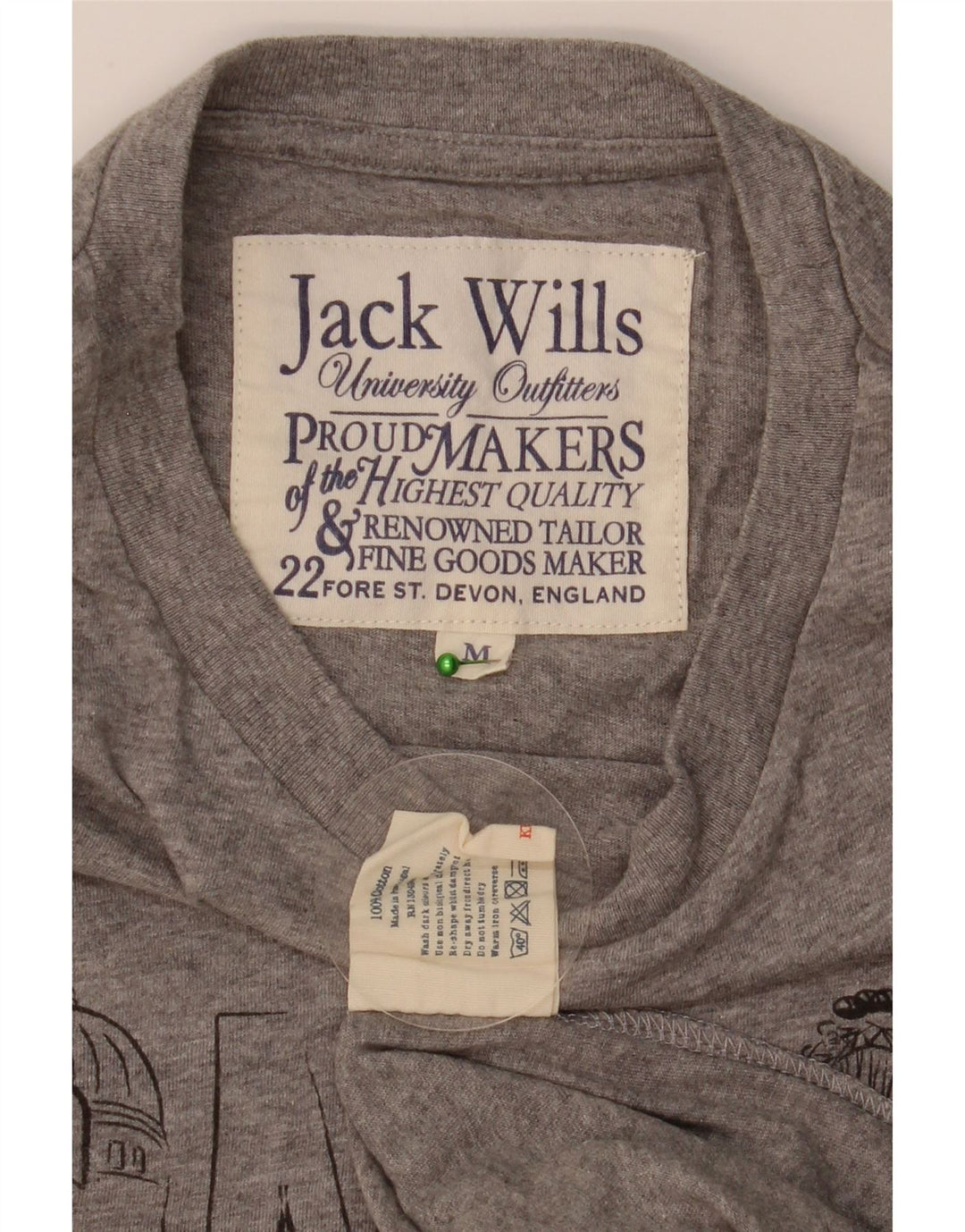 JACK WILLS Herre grafisk T-shirt top mellemgrå flækket bomuld
