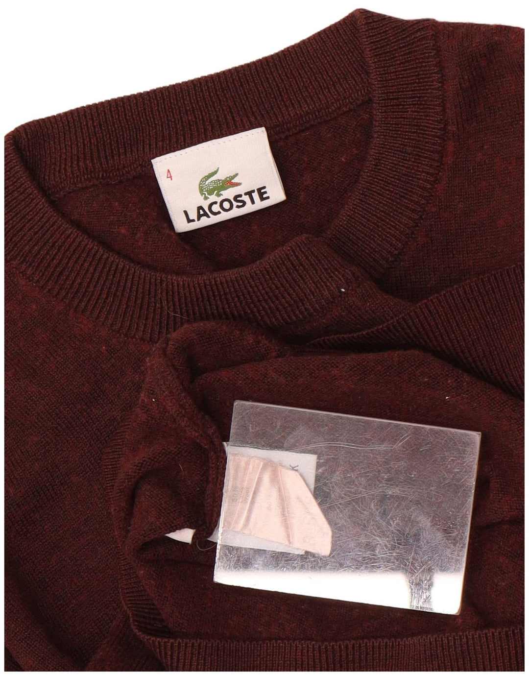 LACOSTE Herre trøjetrøje med rund hals str. 4 Medium Maroon Flecked Wool