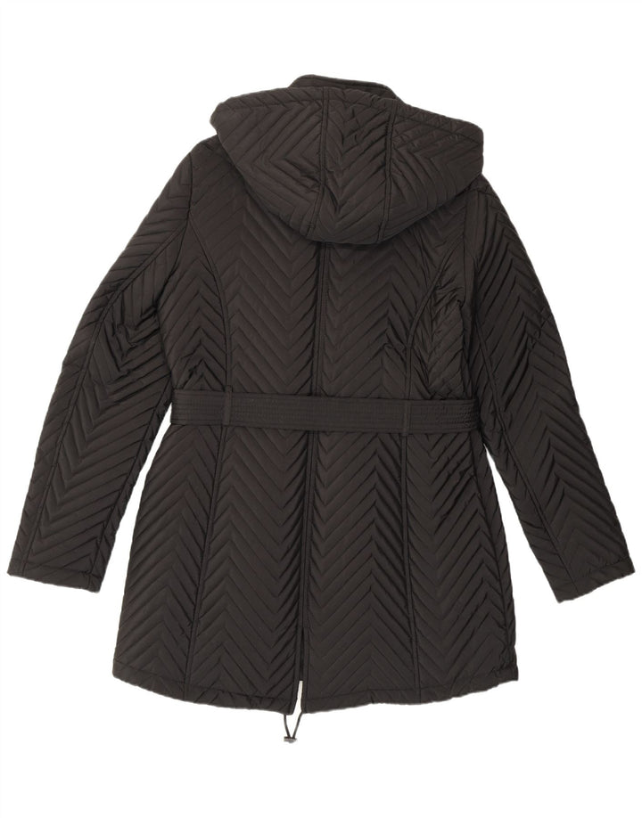 Dkny Dame Hooded Windbreaker Coat UK 12 Medium Black Chevron