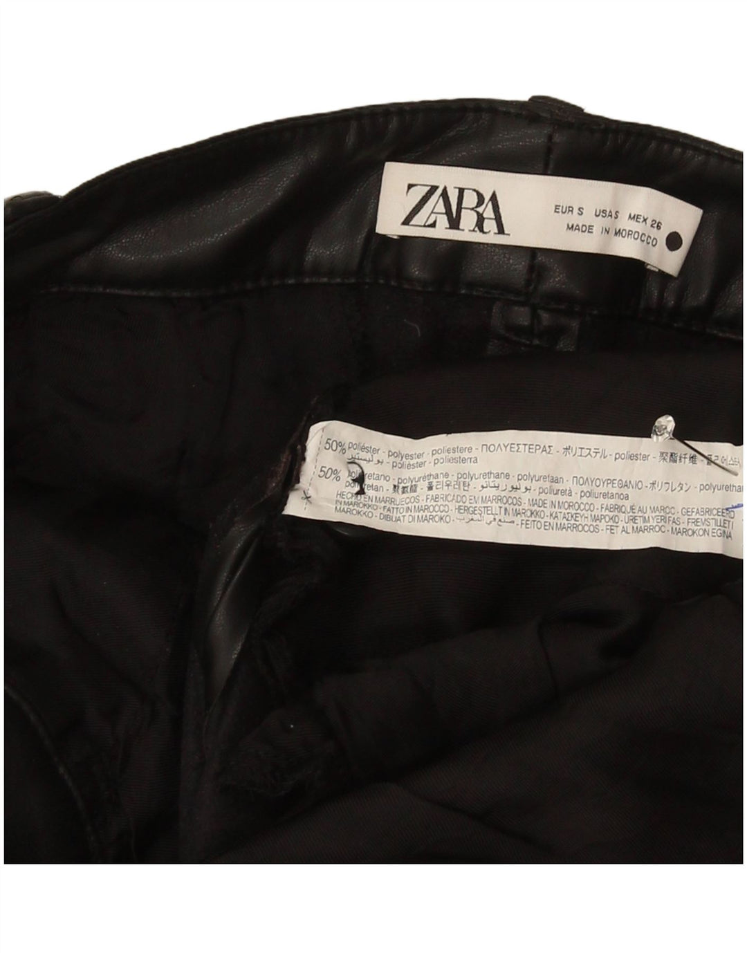 Zara Womens Pegged imiteret læderbuks Små W26 L25 sort polyester