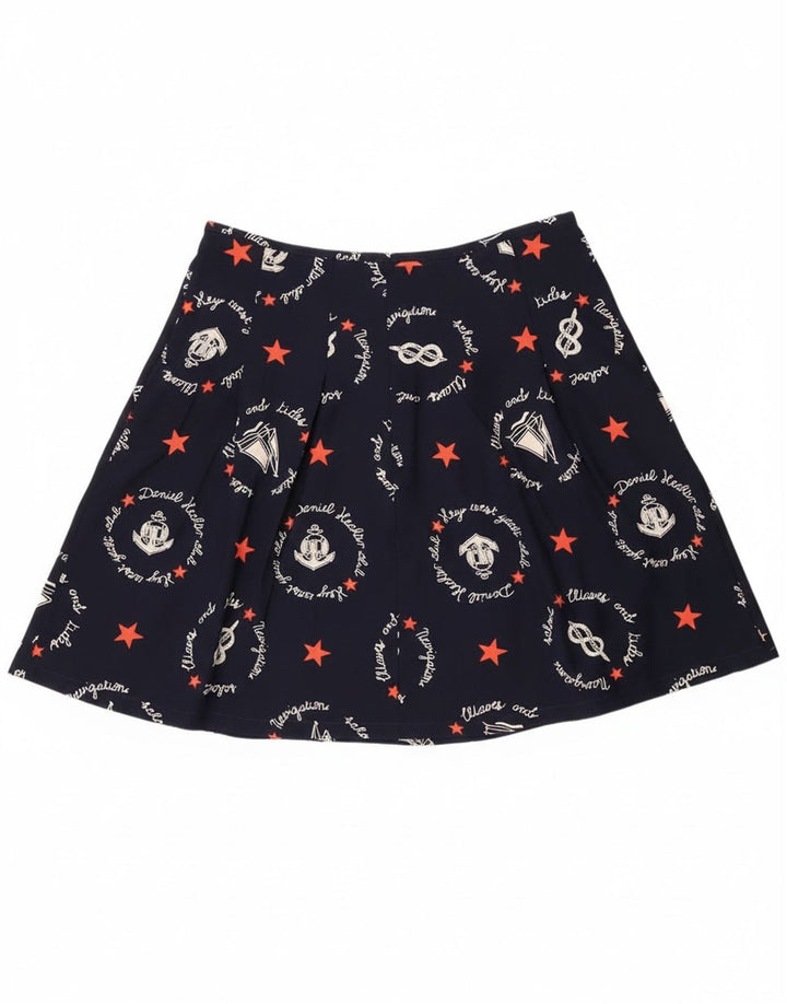 Vintage Kvinders Grafisk A-Line nederdel W30 Medium Marineblå Geometrisk