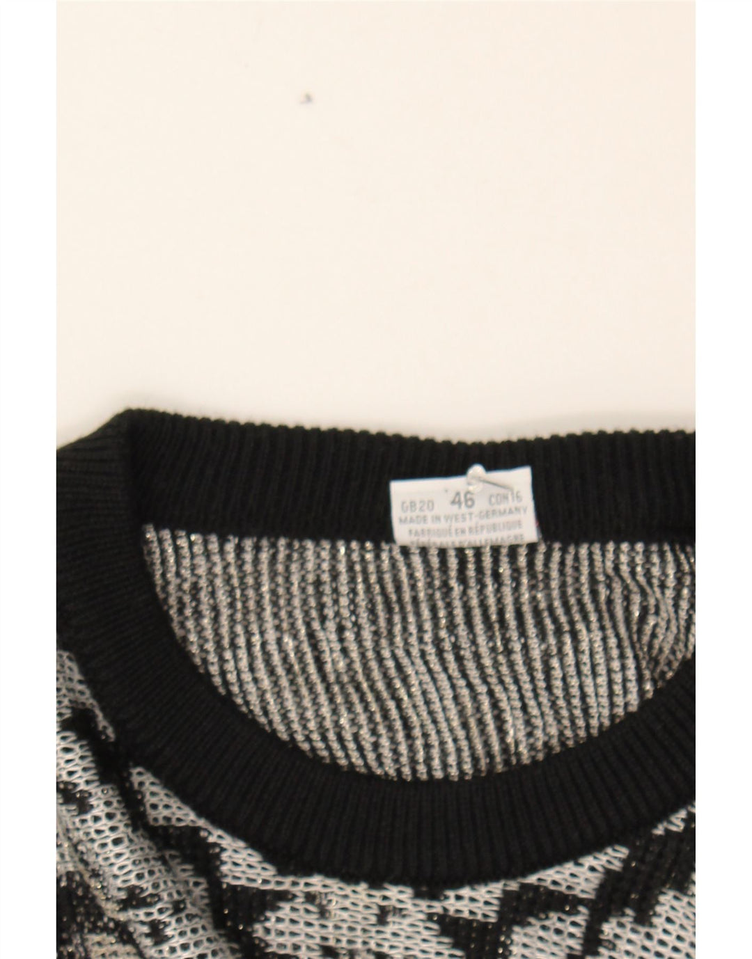 LUCIA Womens Abstract Pattern Crew Neck Jumper Sweater UK 20 2XL Black Vintage Lucia and Second-Hand Lucia from Messina Hembry 