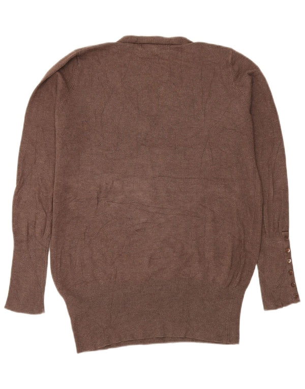Zara Dame V-hals sweater UK 14 Stor Brun Rayon