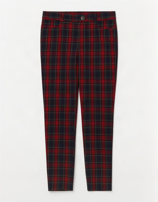 Zara Dame Skinny Trousers UK 18 XL W32 L27 Blå Plaid Polyester