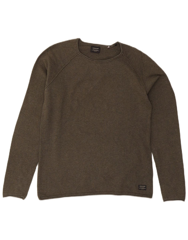Jack & Jones Herre Boat Neck Jumper Sweater Small Khaki Bomuld