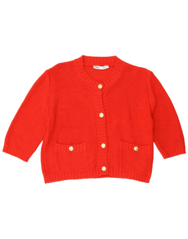 Zara Womens Crop 3/4-ærmet cardigantrøje UK 16 Large Red