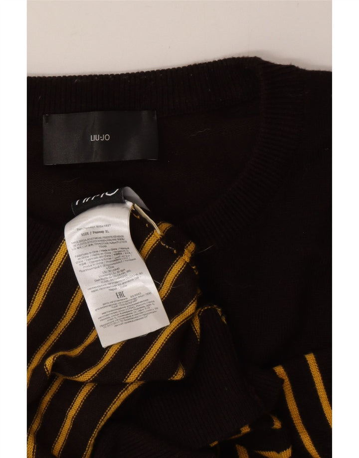 Liu Jo Herre sweater med rund hals XL sort stribet bomuld