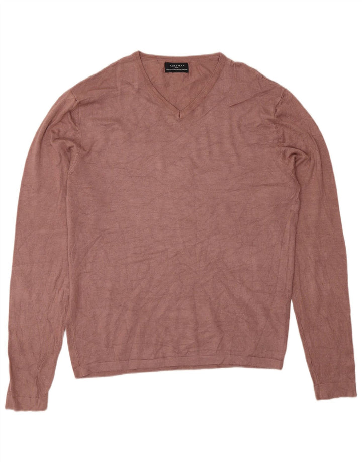 Zara Herre V-hals sweater XL Pink Viscose