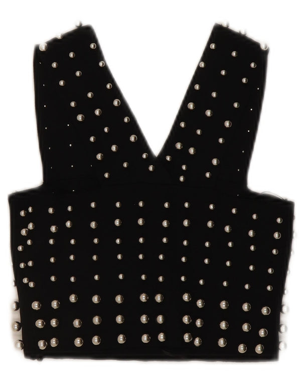 Topshop Dame Ærmeløs Crop Top UK 6 XS Sort Viscose