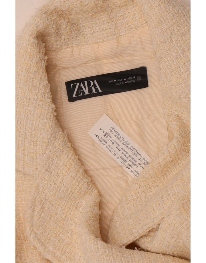 Zara Dame Dobbeltradet Blazer Jacket UK 12 Medium Off White Polyester