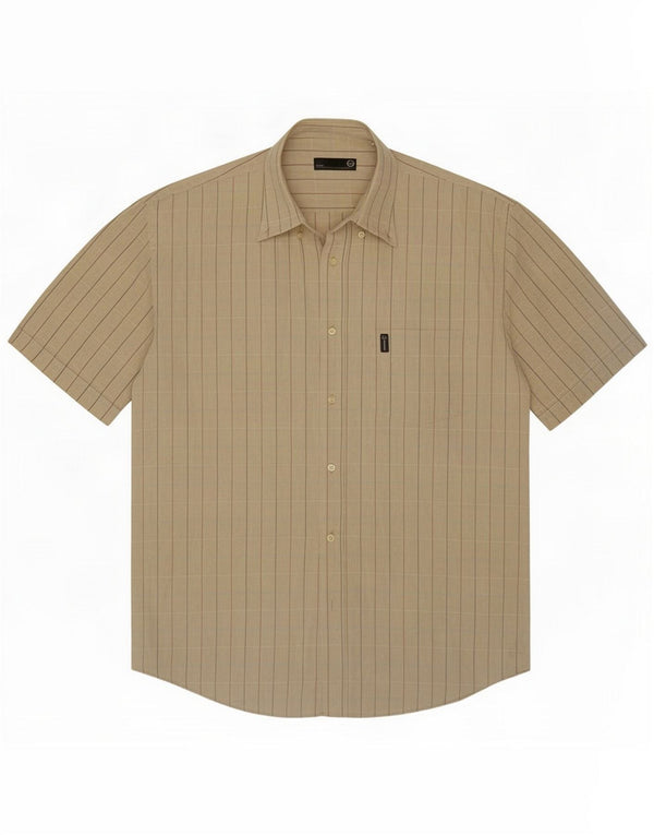 Sergio Tacchini Kortærmet Herreskjorte 2XL Beige Stribet Bomuld