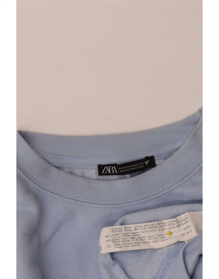 Zara Womens Crop Sweatshirt Jumper UK 14 Medium Blue Polyester