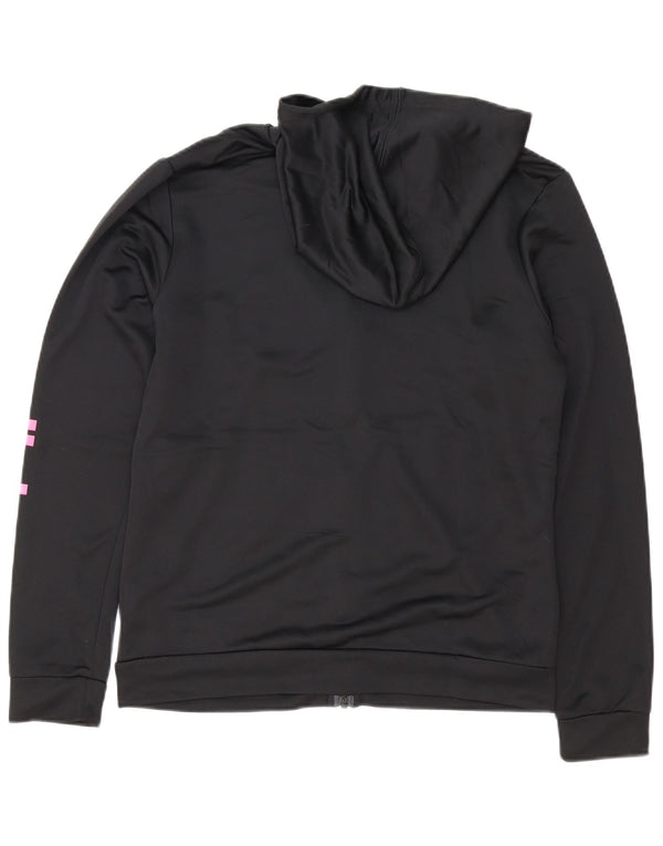 Adidas Womens Graphic Hooded Tracksuit Top Jacket UK 16/18 Large Black