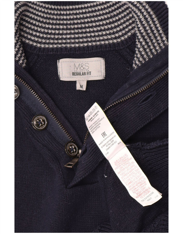 Marks & Spencer Herre Button Neck Jumper Sweater Medium Navy Blue