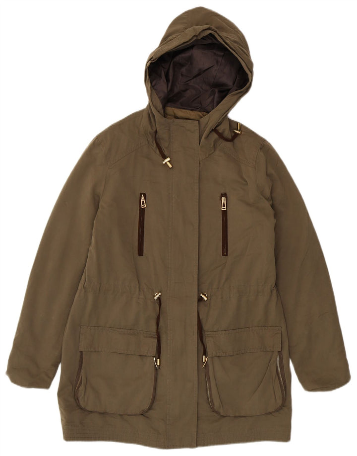 Zara Dame Hooded Parka Jacket UK 16 Large Khaki Polyester