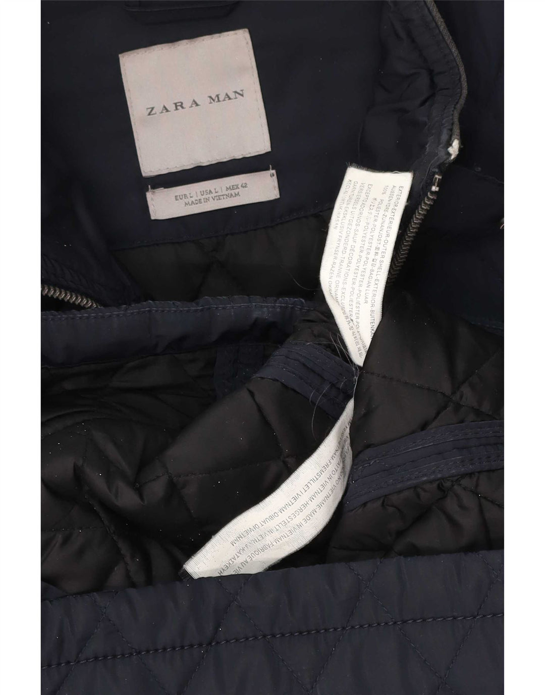 Zara Herre Quiltet jakke UK 40 Large Navy Blue Polyester