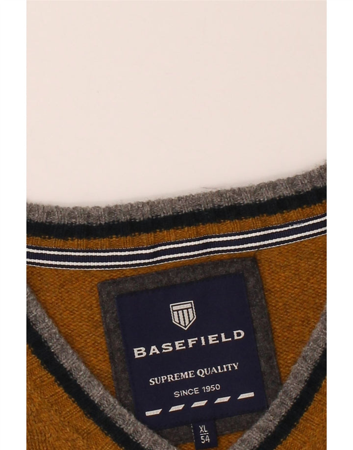 BASEFIELD Mens V-Neck Jumper Sweater IT 54 XL Brown Wool Vintage Basefield and Second-Hand Basefield from Messina Hembry 