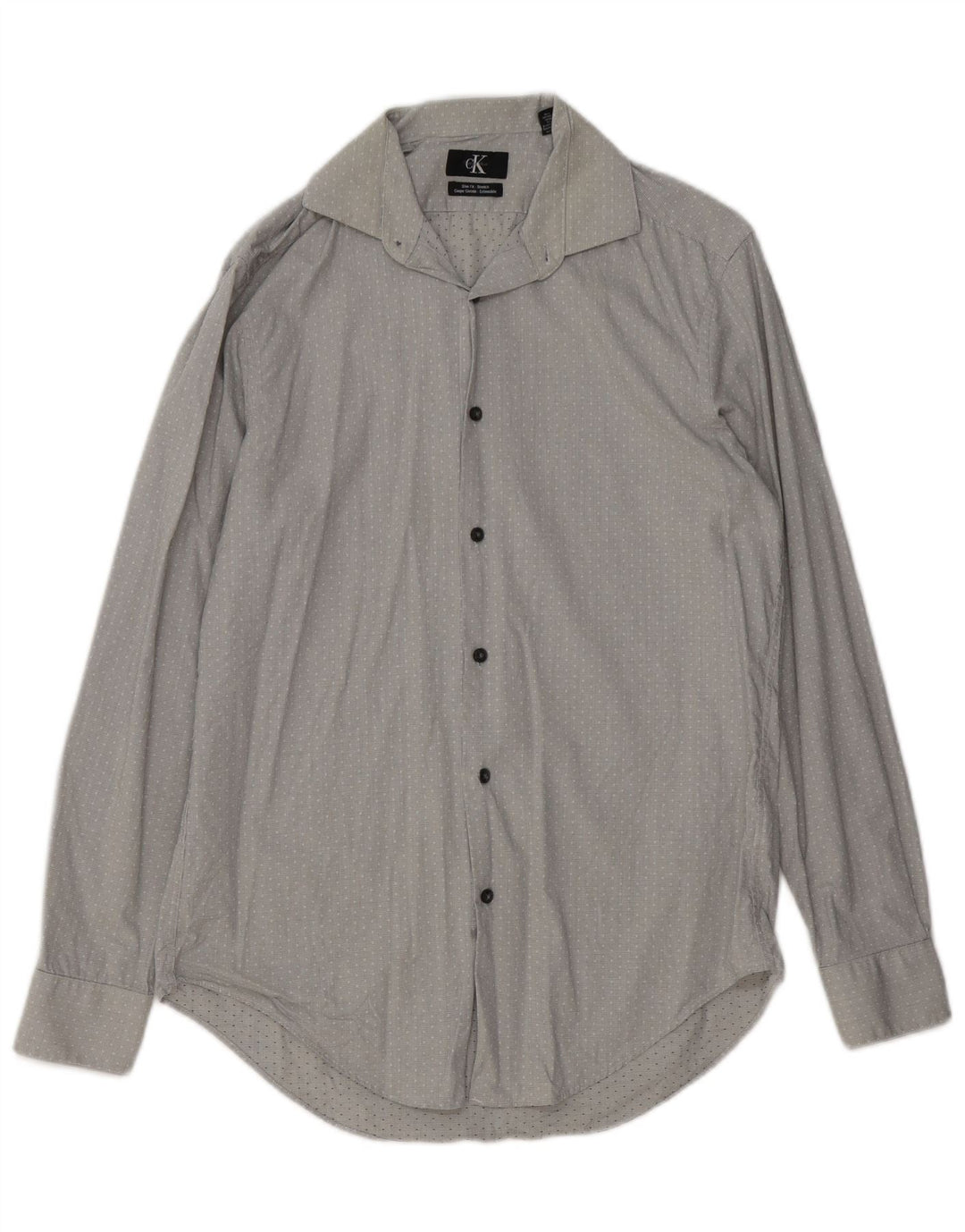 CALVIN KLEIN Herre Slim Fit skjorte str. 15 Medium Grey Spotted Bomuld