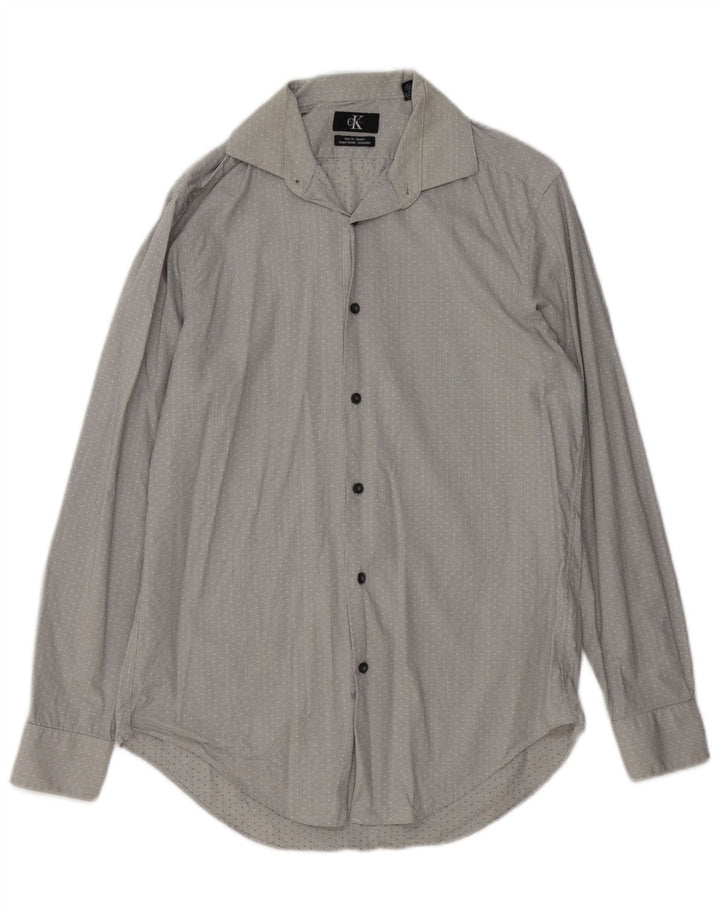 CALVIN KLEIN Herre Slim Fit skjorte str. 15 Medium Grey Spotted Bomuld