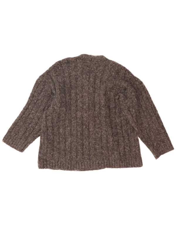 Zara Womens Loose Fit Cardigan Sweater UK 16 Large Grå Flecked Polyester