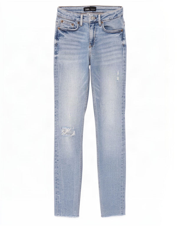 Zara Dame Distressed Skinny Jeans EU 36 XS W26 L27 Blå Bomuld