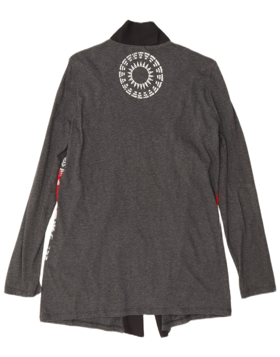 Desigual Dame Grafisk Åben Cardigan Sweater UK 12 Medium Grey Floral